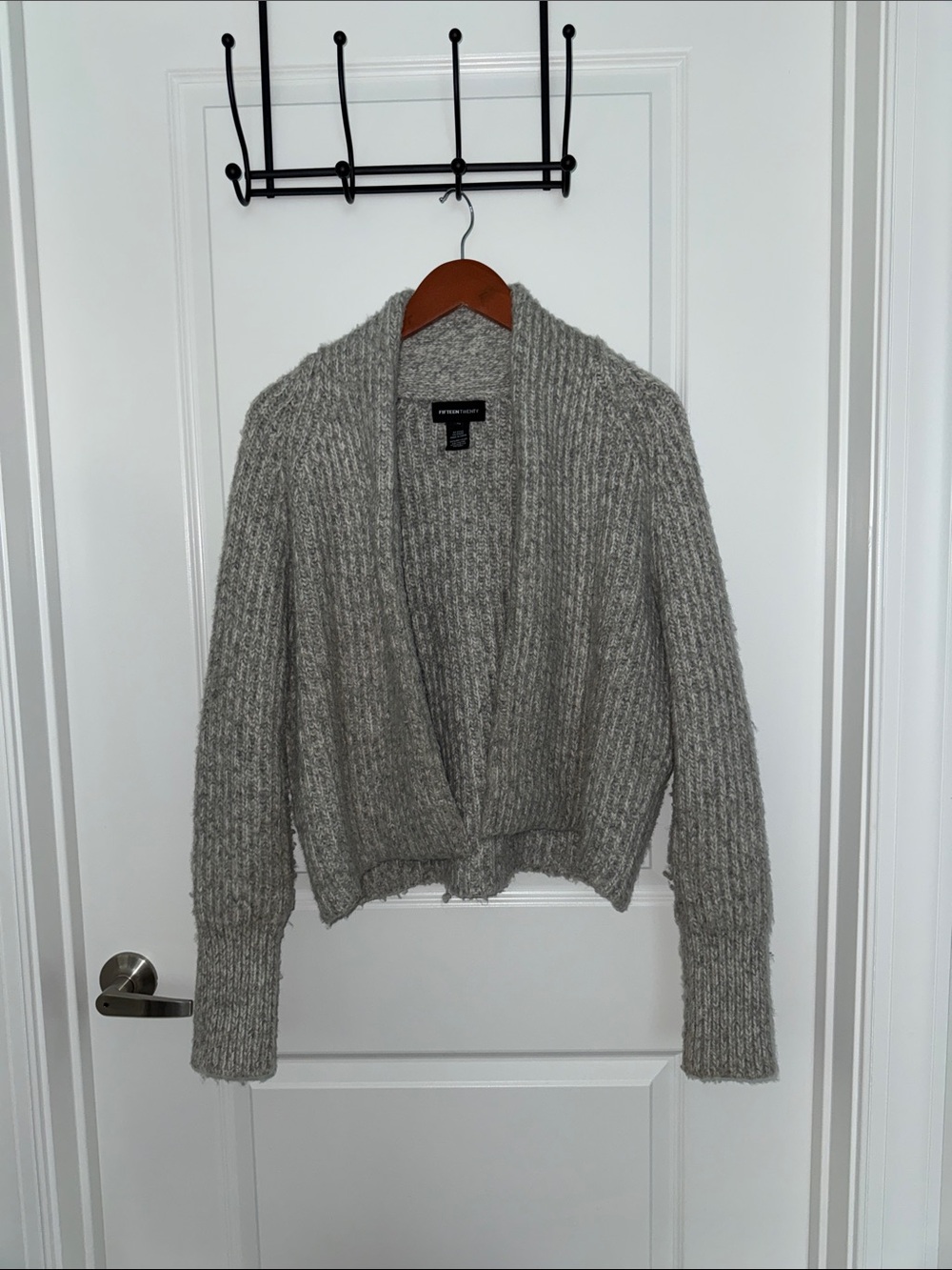 Fifteen Twenty Heather Gray Ribbed Open-Front Cardigan